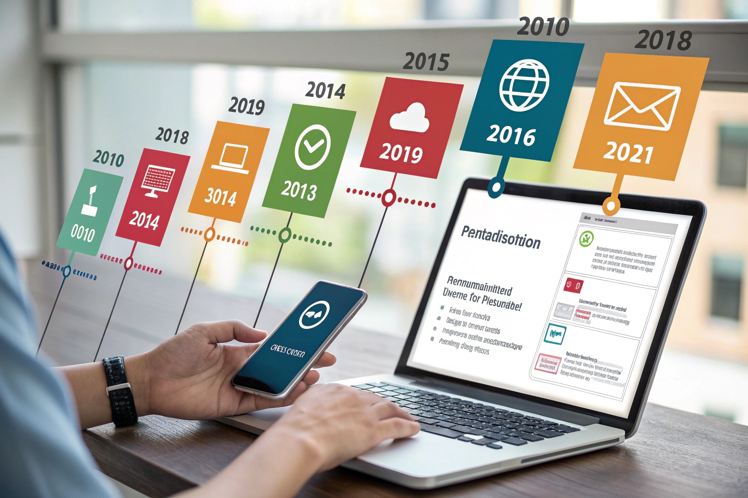 Timeline infographic showing digital transformation progress over the years.