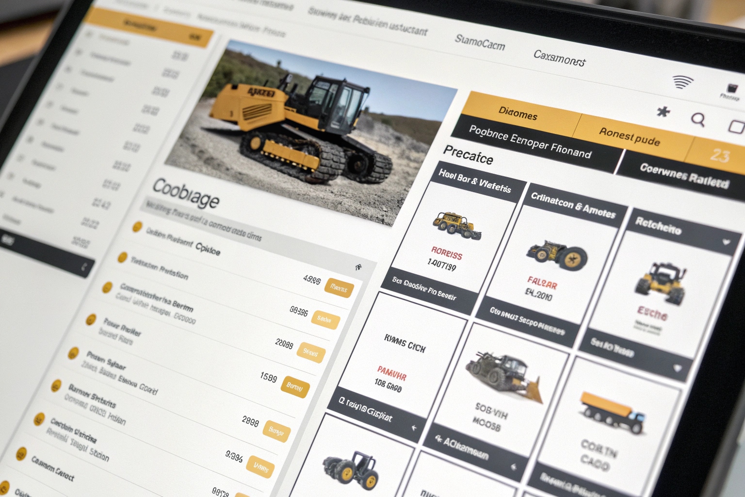 Tablet screens illustrating product details and options for track components online shopping.