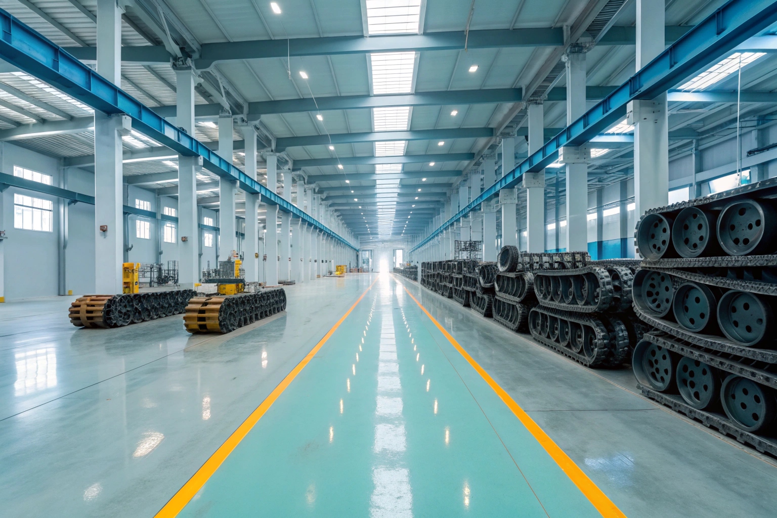 Excavator undercarriage parts manufacturing factory floor