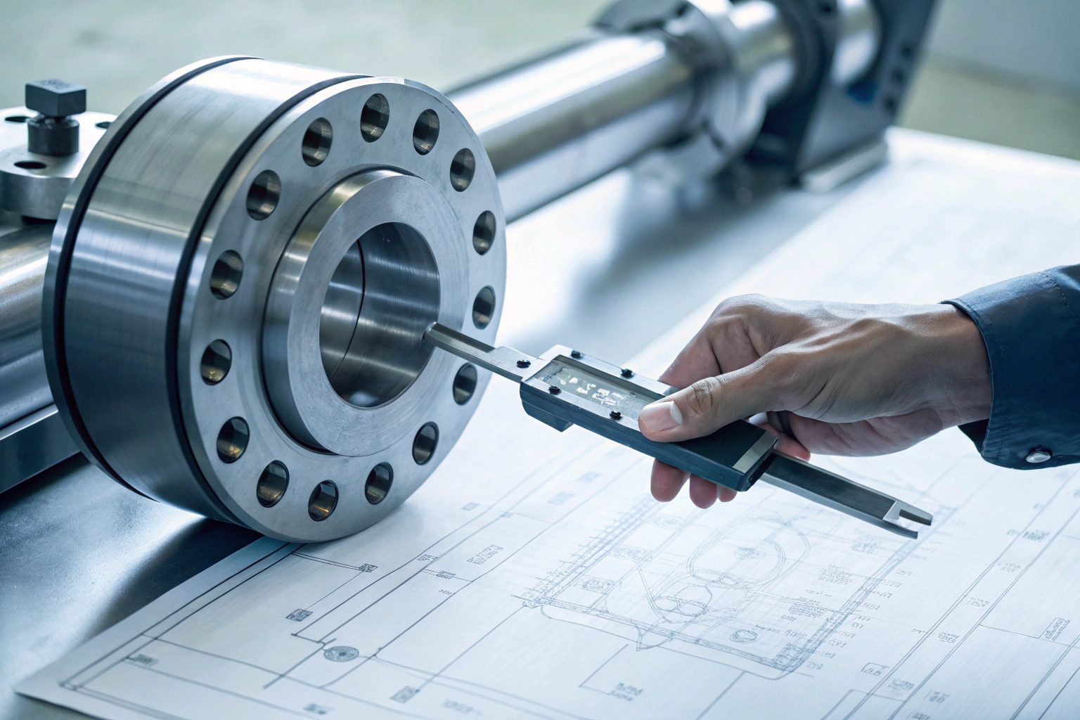 technician measuring excavator track roller dimensions