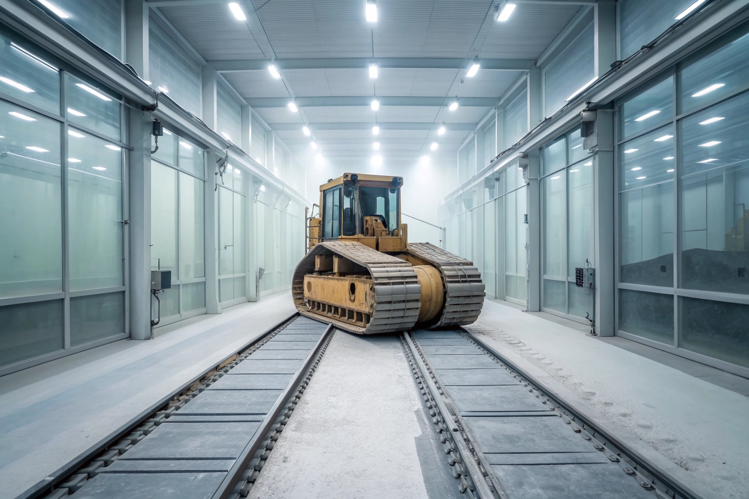 Excavator undercarriage parts testing in laboratory