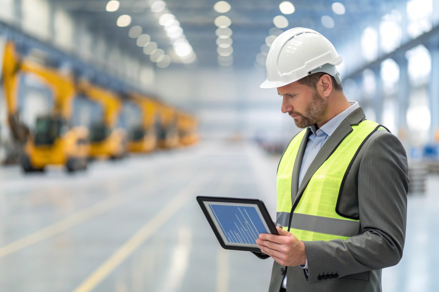 Business man reviewing KPI charts on tablet