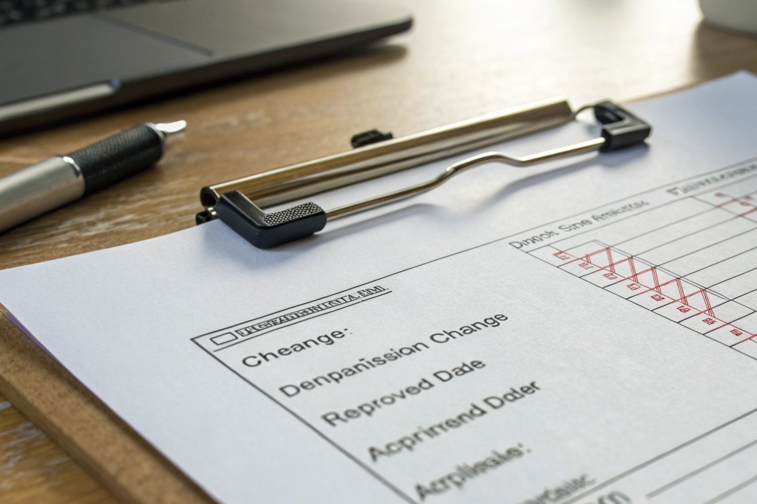 Close up of an engineering change notice document