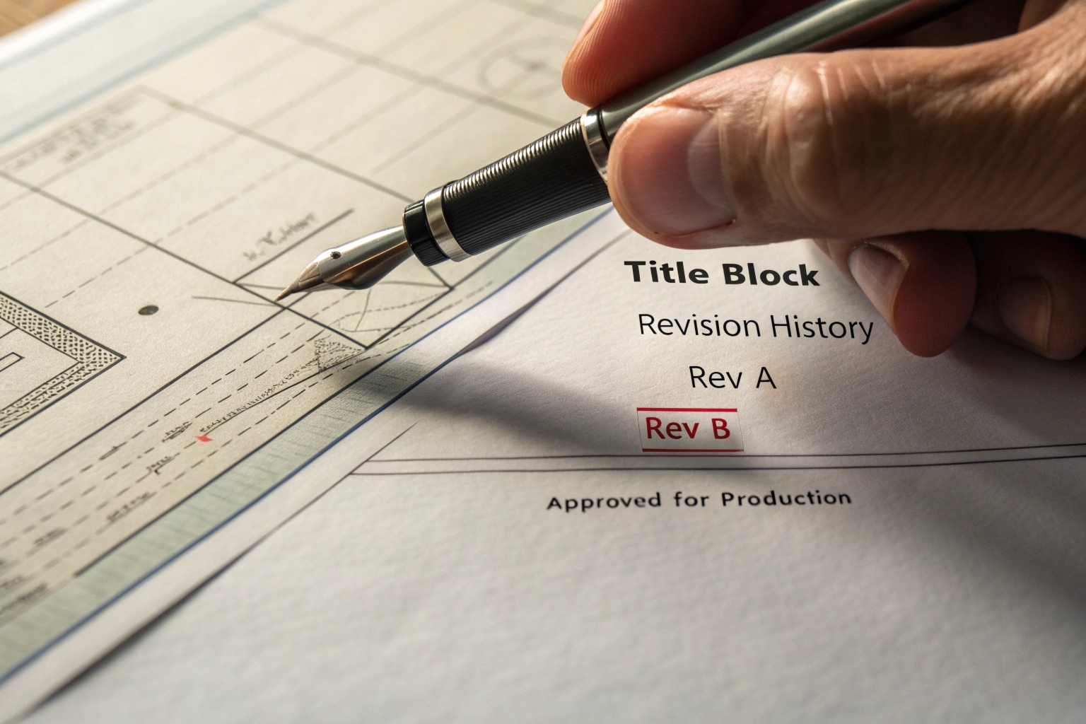 Document revision history log on a technical blueprint